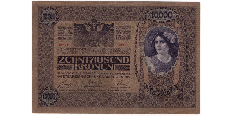 10000 korona 1918 Magyarország felülbélyegzéssel